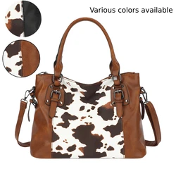 Women's Tote handbag combination set with classic cow pattern pattern, multi capacity, multiple pockets, single shoulder Bag