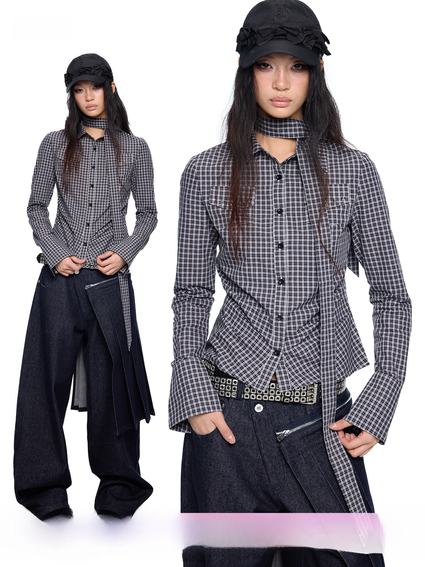 

EZEK Women's Plaid irt Spring New Design Casual Sle Knot Tie irt Breathable Cotton Polyester Blend Long Sve
