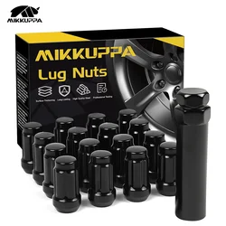 MIKKUPPA 16pcs M12x1.5 Lug Nuts - Black Spline Drive Lug Nuts - 1.4 inch Length - 17mm Hex Size - Cone Acorn Taper Seat - Includ