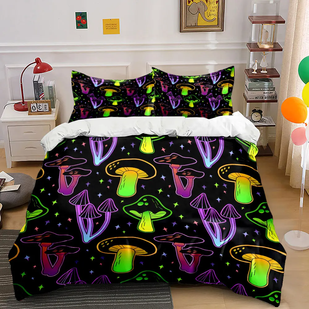 Psychedelic Mushroom Pattern Set  kid's and adults' bedroom decor, Exquisite three-piece bedding set gift