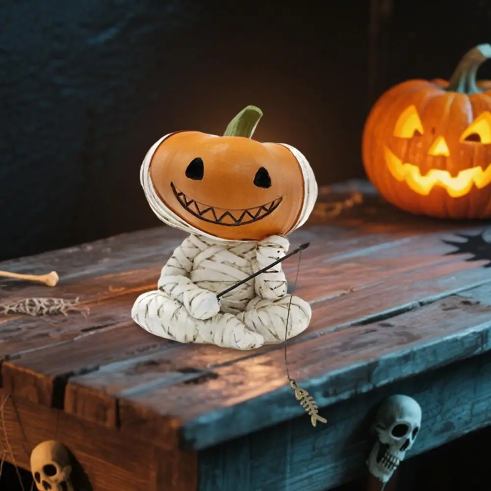 تمثال صيد اليقطين بأشرطة الهالوين - 3.11 بوصة من الراتنج المضحك على شكل يقطين رعب الحرف اليدوية ديكورات العطلات الإبداعية، G Z5E6 #5