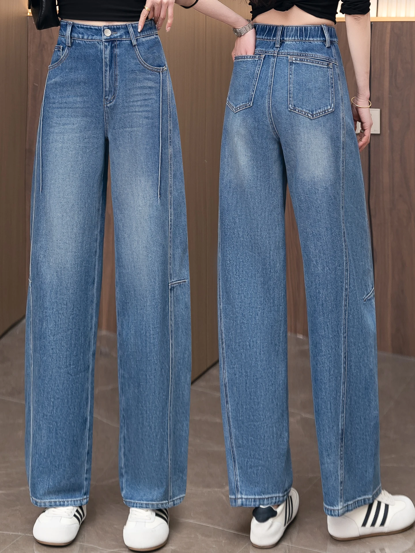 

High Waist Straight Leg Knife Jeans Women's Spring Autumn 2026 New Loose Slimming Denim Pants Korean Style Casual Wear