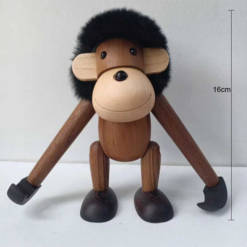 Solid Wood Gorilla Figurine Toys Statue Chimpanzees Monkey Doll Small Ornaments Danish Home Decoration Craft Puppet Kids Gifts