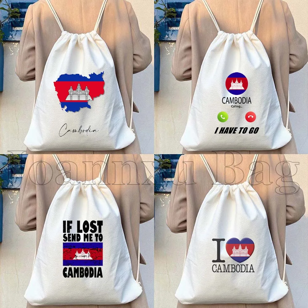 

Cambodia Country Map Flag Angkor Wat Gifts Durable Canvas Drawstring Bag Soccer Backpack Workout Yoga Sackpack Cotton String Bag