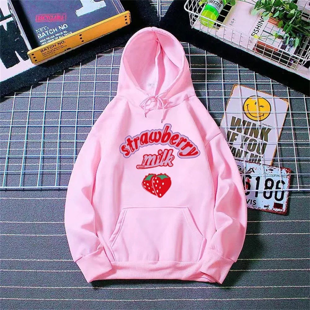 Strawberry Printed Women Hoodies Sweet Loose Casual Sweatshirts Korean Style Girls Tops Coat Student Autumn Winter