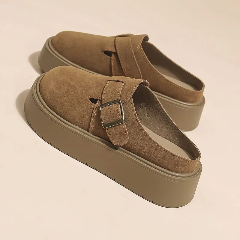Zapatos Retro de Moda para Mujer, Zapatos de Plataforma con Tira Trasera de Color Sólido, Zapatos de Suela Suave para el Hogar, Zuecos de Gamuza, Sandalias de Primavera y Otoño