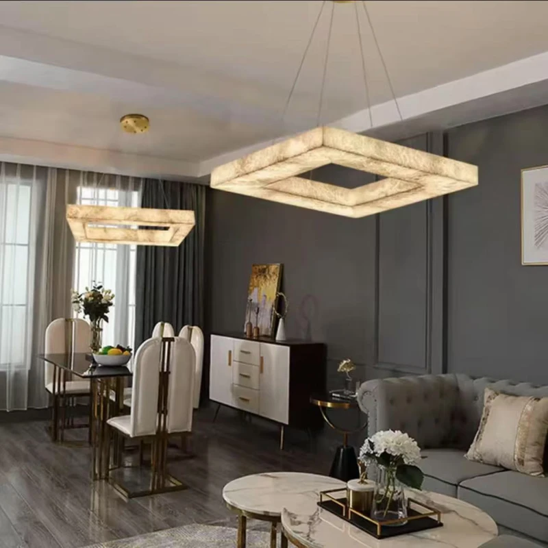 

European Square Marble Texture chandelier designer light, lustre luminaire for Living Room Home interior lighting, dimming