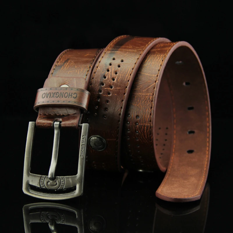 Men's Casual Retro Antique Hollow Belt Men's PU Leather High Quality Classic Belt Alloy Pin Buckle Belt Mens Belt Waist Belt