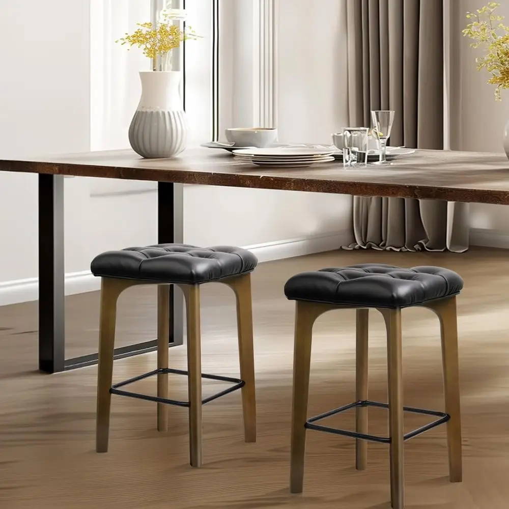 Coppia di 24 sgabelli da bar moderni in ecopelle, altezza bancone senza schienale, con poggiapiedi per cucina, isola, sala da pranzo