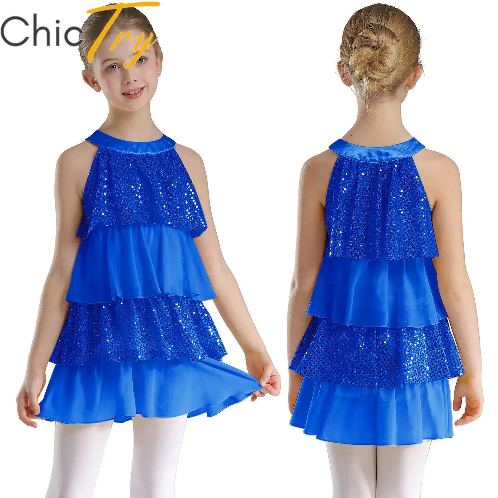 

Kids Halter Shiny Sequins Ballet Dance Leotard Dress Teen Girls Modern Jazz Latin Salsa Samba Rumba Dancing Stage Party Costumes