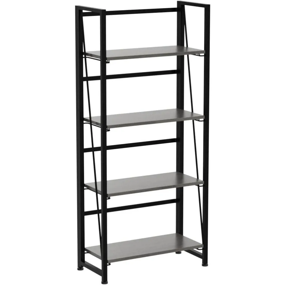 Bookcase 4 Tiers Vintage Bookcase Standing Racks Study Organizer Home Office (Gray and Black) Storage Shelf Book Living Room