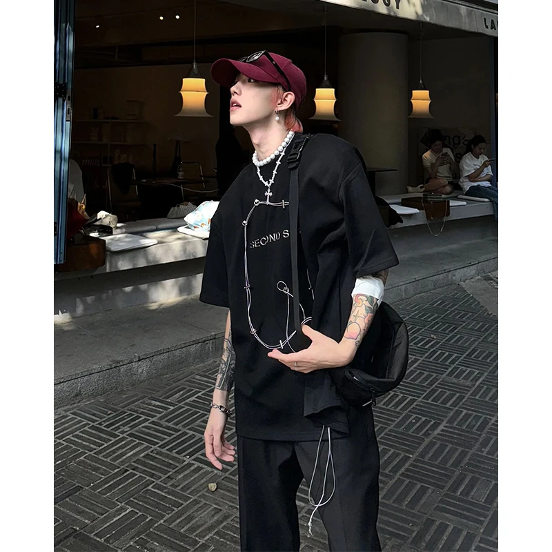 

Мужская летняя футболка Bla с рукавом до локтя, плотная, с буквенным принтом и заклепками, с рукавом три четверти