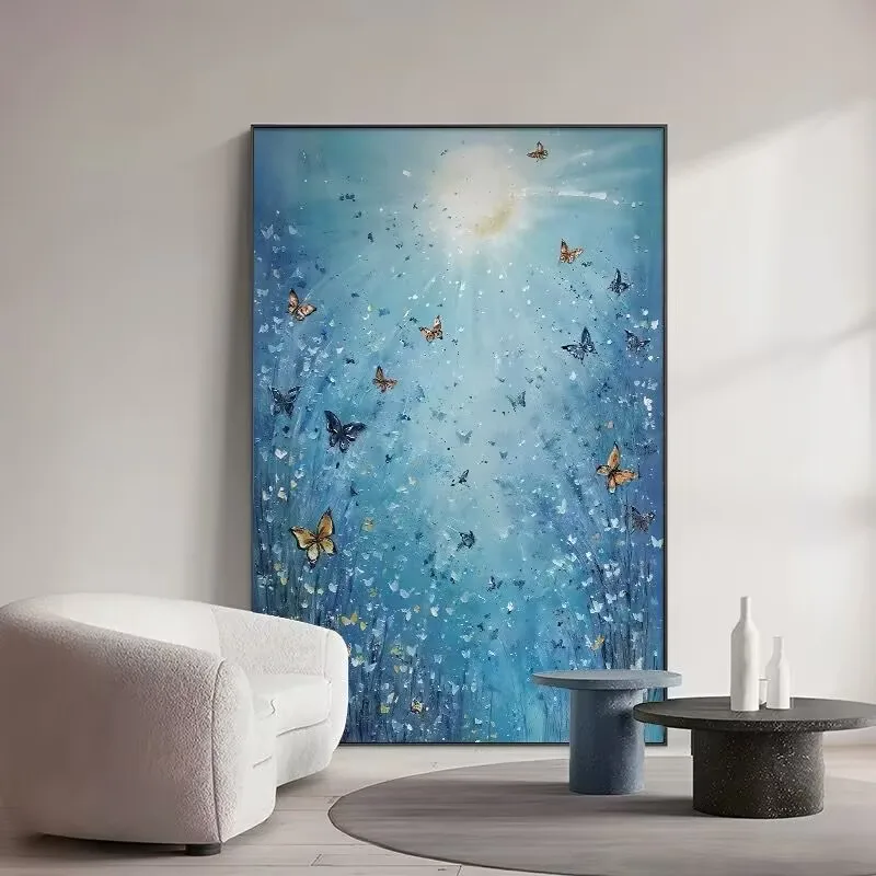 Abstract Butterfly Texture Hanging Painting, Modern Simplicity Art Style, Blue Sky Landscape Decoration Painting, Dining Room