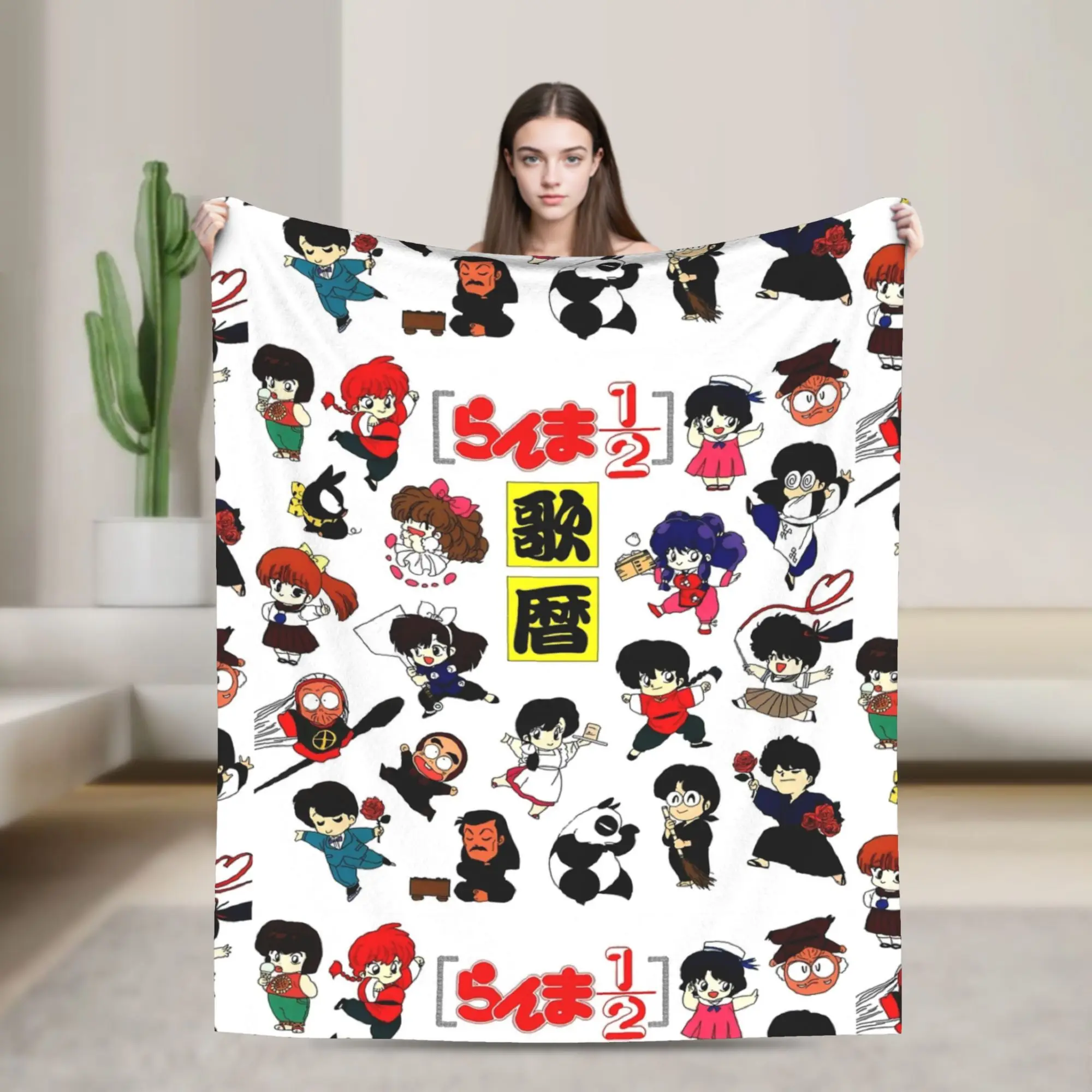 Ranma 12 Chibi Niedliche Decke aus Fleece für alle Jahreszeiten, japanischer Anime, multifunktionale weiche Überwurfdecke für Bettwäsche, Schlafzimmer, Teppichstück