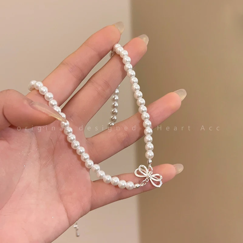 WANZHI New Gentle Bow Pearl Necklace for Women Exquisite Luxurious Collarbone Chains Fashionable Versatile Jewelry Accessories