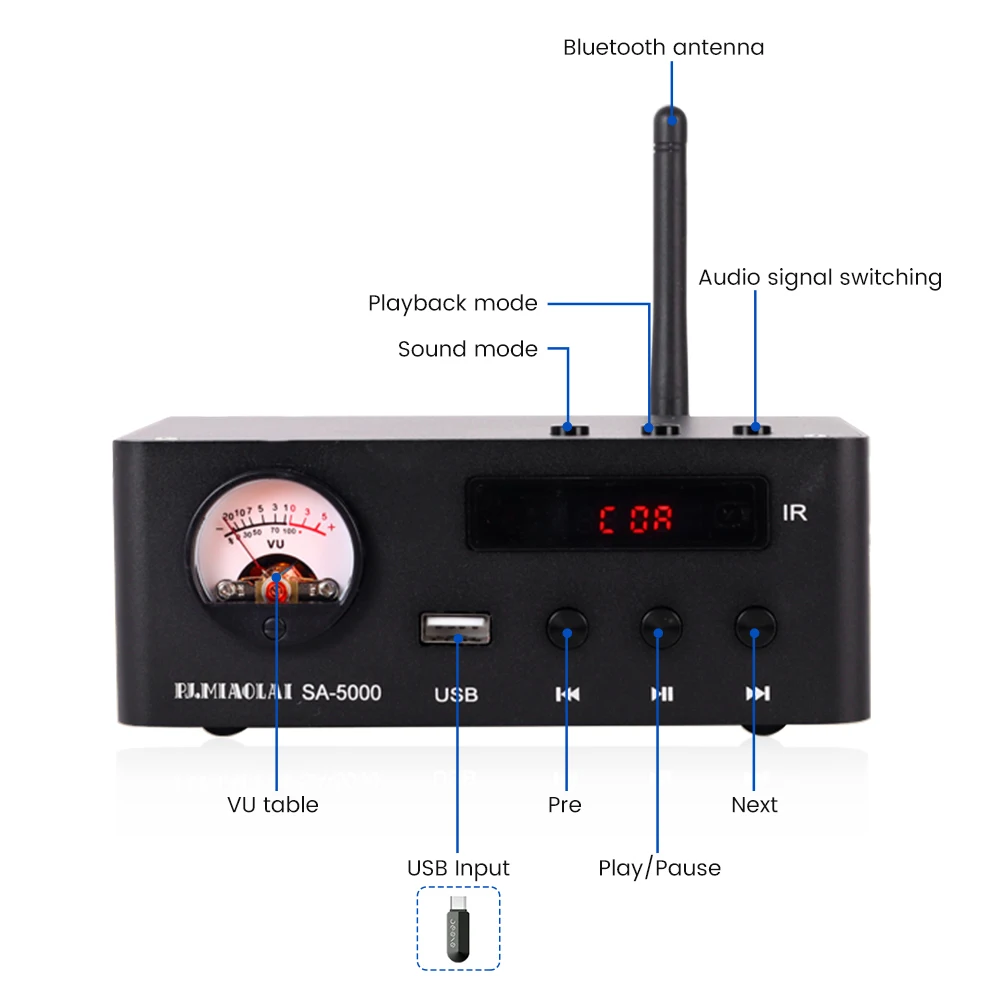 Pj. Miaolai SA-5000 hifi bluetooth 5,0 audio empfänger usb aux rca faser koaxial u disk decoder verstärker bluetooth musik player