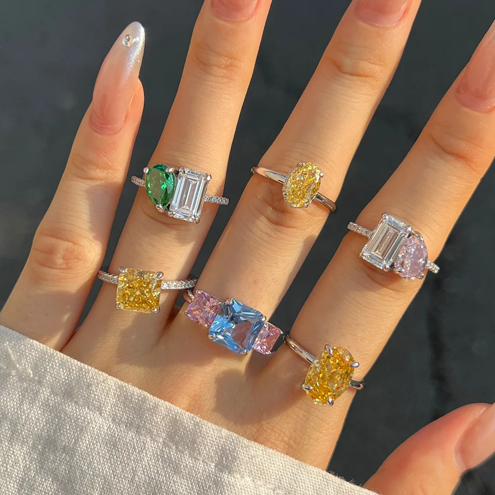 

Серебряное женское кольцо S925, элегантное, легкое, роскошное, уникальное, высококачественное, с ледяной цветочной огранкой, супер сверкающее кольцо с высокоуглеродистым бриллиантом