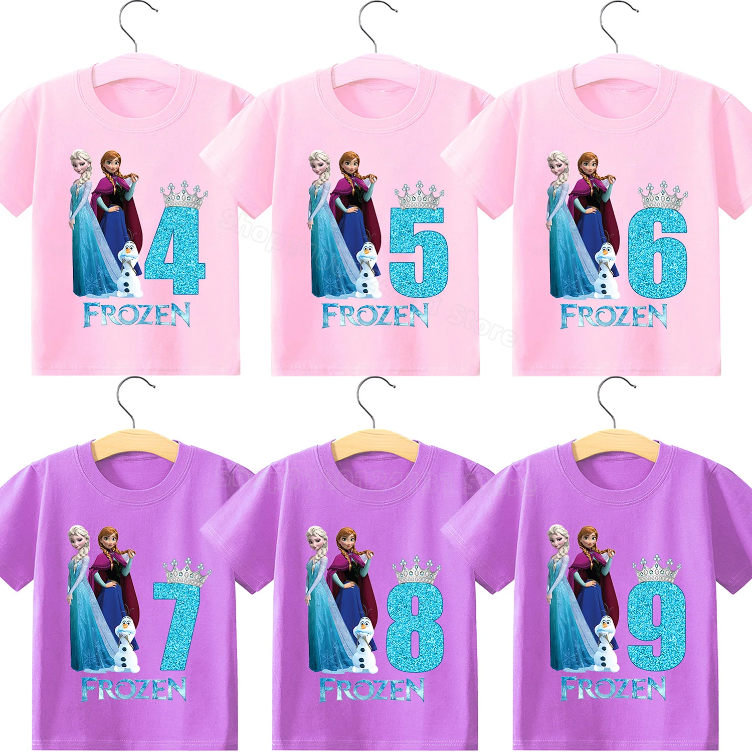 Disney Frozen Birthday Clothing for Girls Princess Number T Shirt Anna Elsa Pattern T-shirt Baby Girl Tee Tops Cartoon Clothes