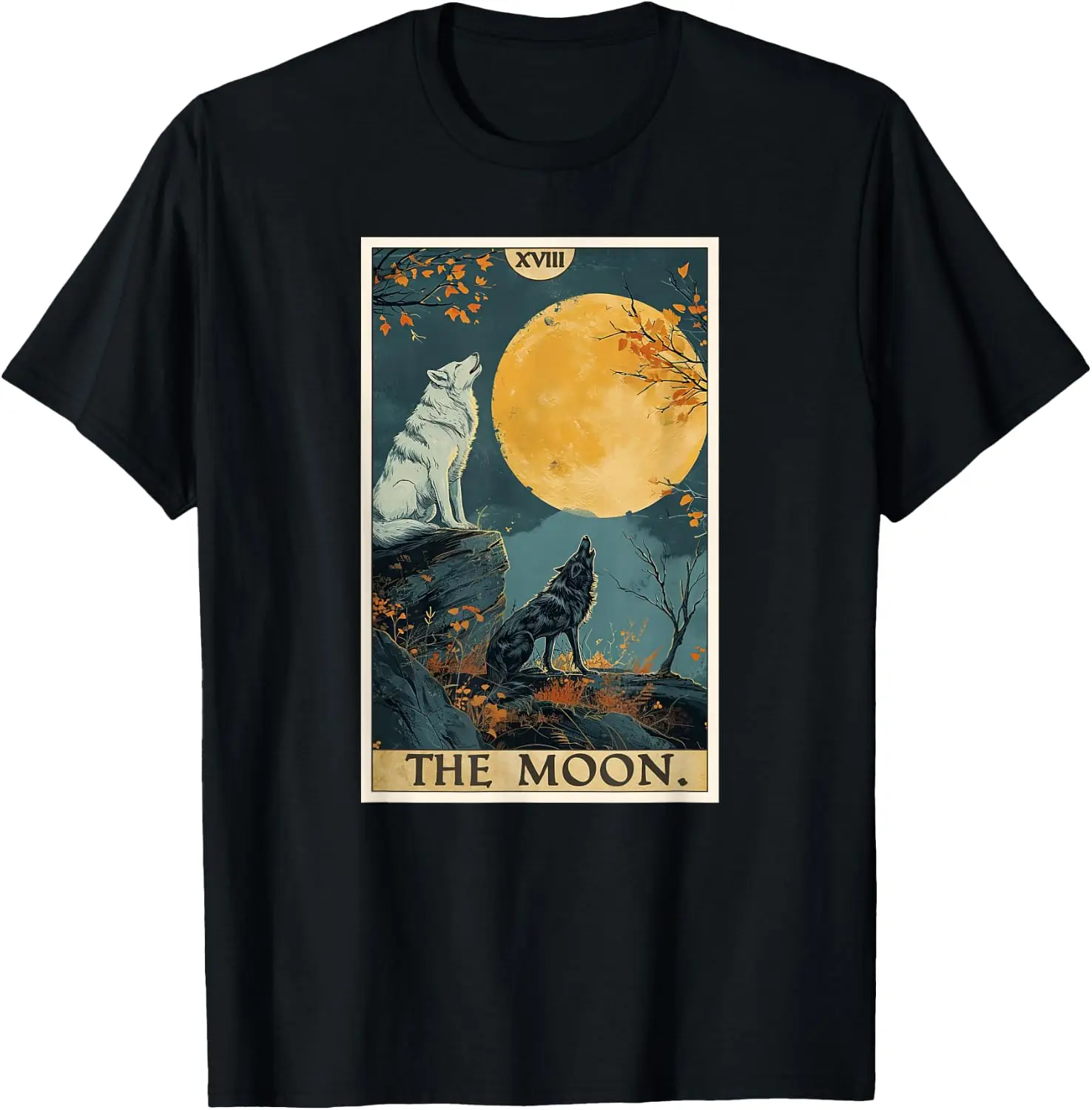 Cards Tarot Card 18 The Moon T-Shirt 100% Cotton Trendy Y2K Short-Sleeve Tee-Soft, Quick-Drying, Moisture-Wicking; Ideal Sports