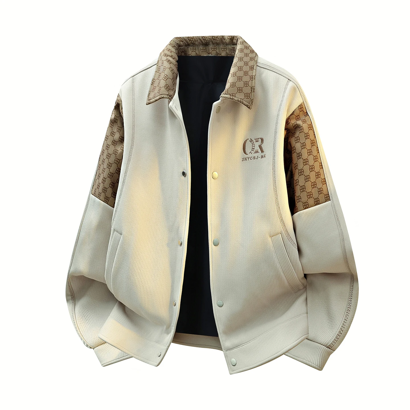 

Casual Stylish Men's Jacket Spring Autumn Fashionable Versatile Trendy Polyester Fiber Long Sleeve Button Decorated Outerwear