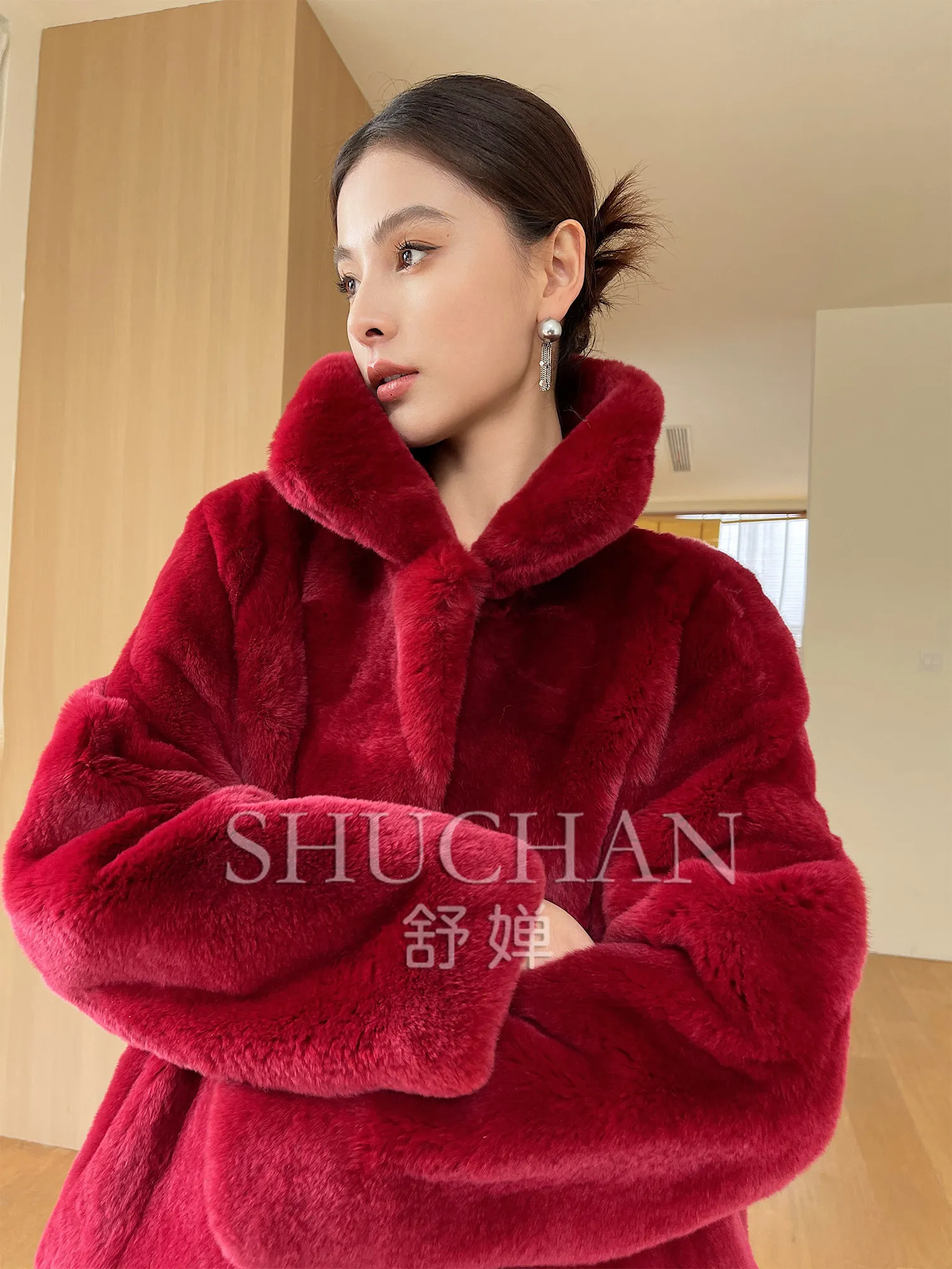 2026 New Imported Rex Rabbit Fur Coat Women's Short Whole Fur Women's Coat Loose Square Neck Fur Integrated
