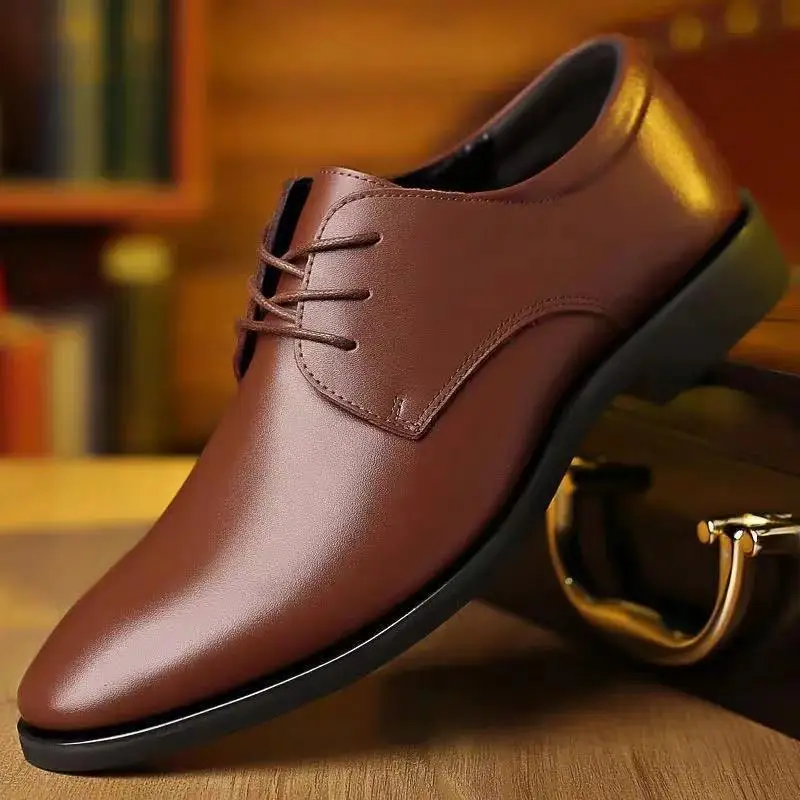 Men Dress Shoes Classic Lace-Up Black Brown Pu Leather Shoes for Men Point Toe Business Casual Men Formal Shoes for Wedding