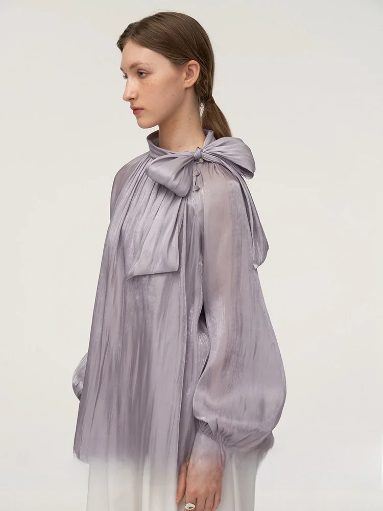 

Original Design Long Sve irt Women's Loose Fit oulder Insertion Pleated Independent Sle Pure Color Commute ...