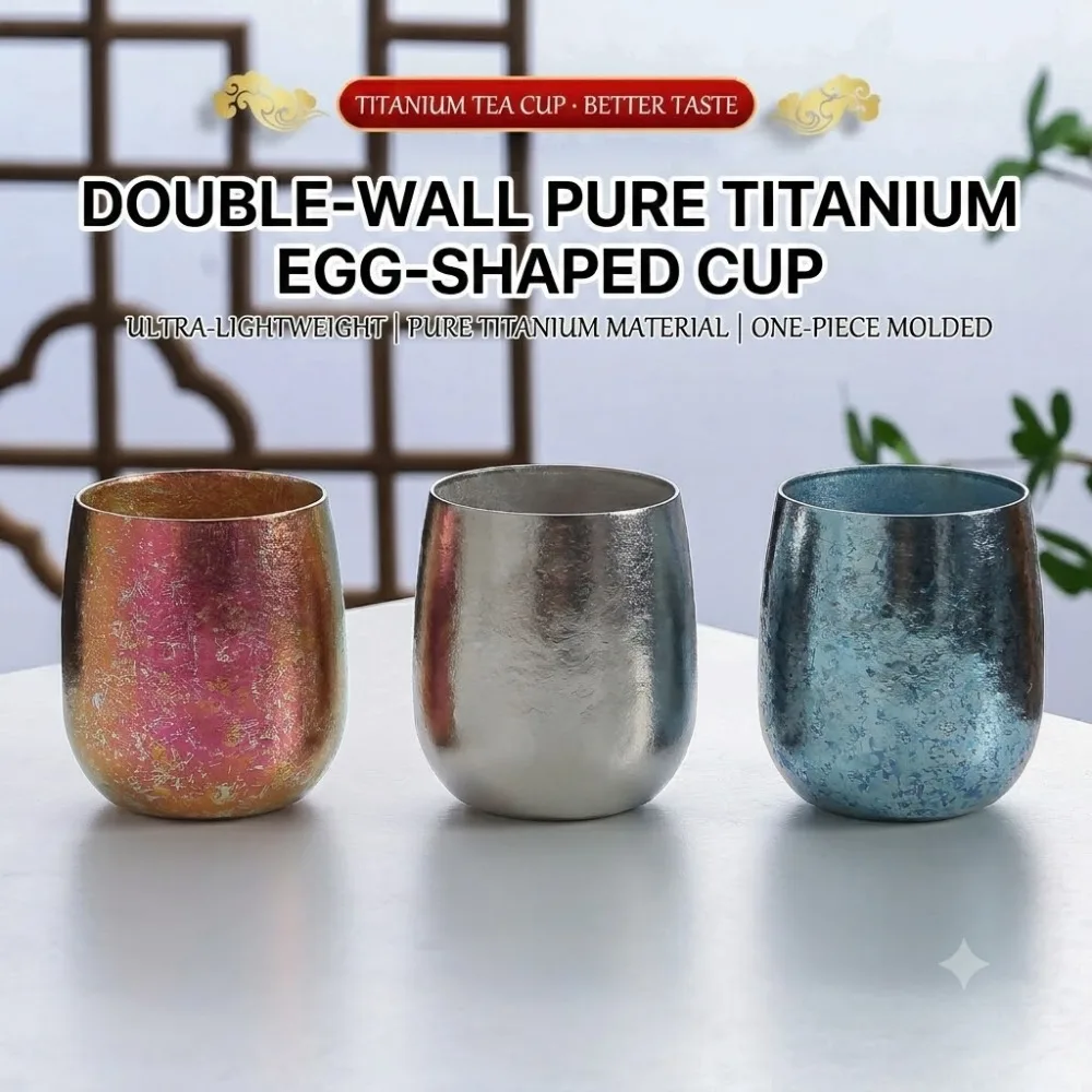 280ml Outdoor Egg Mug Pure Titanium Double-Wall Coffee Mug Water Cups Home Drinking Office Tea Mug Beer Luxury-Feel Juice Cup