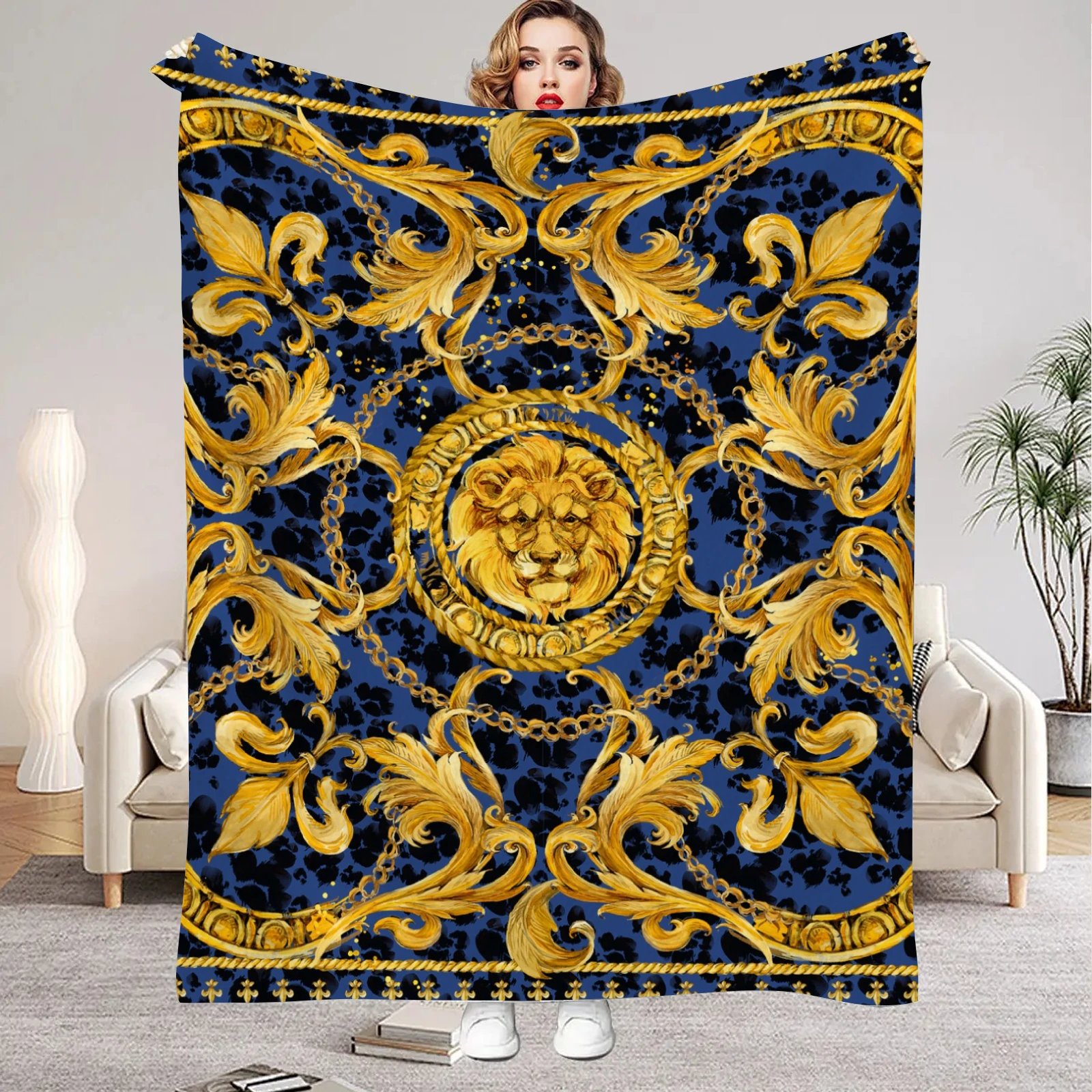 1Pc Digital Printed Luxury Modern Style Flannel Blanket Mattress Cover Blanket for Family Beds,Sofas,Offices,Outdoor Camping