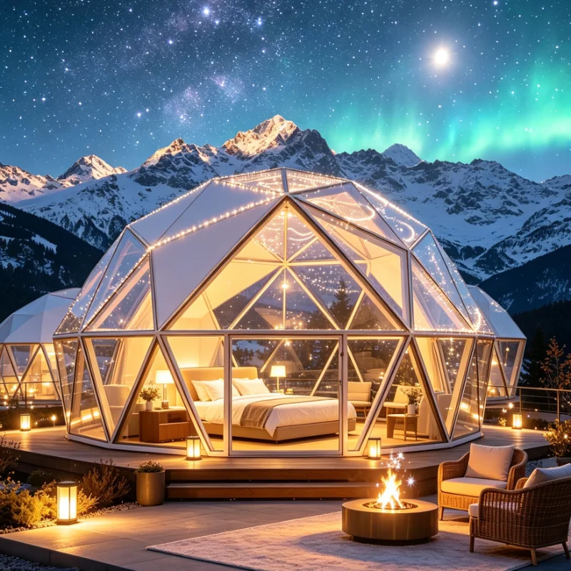Customized Geodesic Glamping Tent Outdoor Camping Waterproof PVC Spacious Interior Panoramic View Portable Foldable All Season