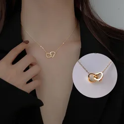 Fashion Stainless Steel Love Drop Necklace Jewelry Light Weight Clavicle Choker Double Heart Simple Style Pendant Necklace