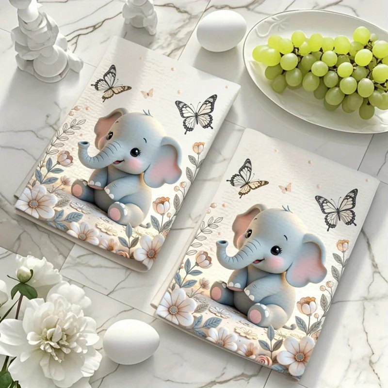 2-Pack Single-sided Printed Cartoon Elephant 2D Pattern