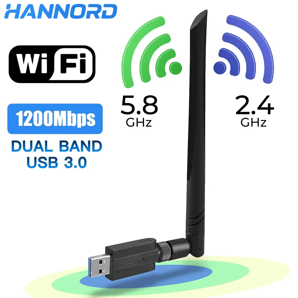 

Беспроводной Wi-Fi адаптер Hannord 1200 Мбит/с, антенна 2,4G и 5G, внешний USB-ключ Wi-Fi, адаптер Wi-Fi, сетевая карта для Windows Linux