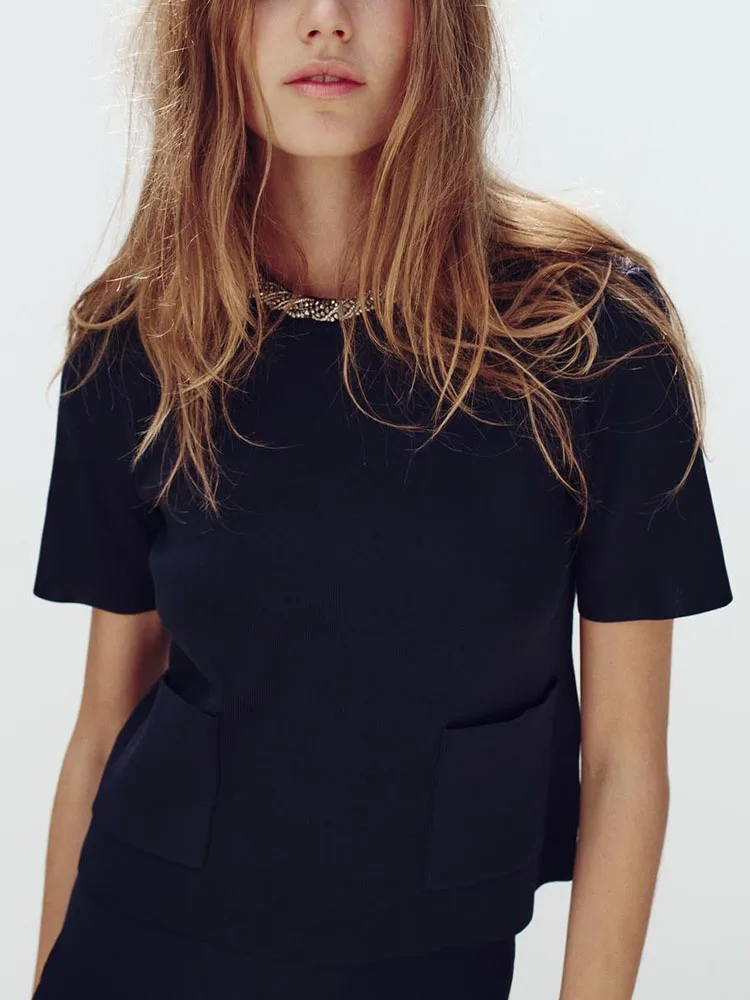 

Осень 2024, женская облегающая круглая футболка Ne ort Sve Bla с плоскими иглами, Новое поступление, футболка Faion Commute Sle