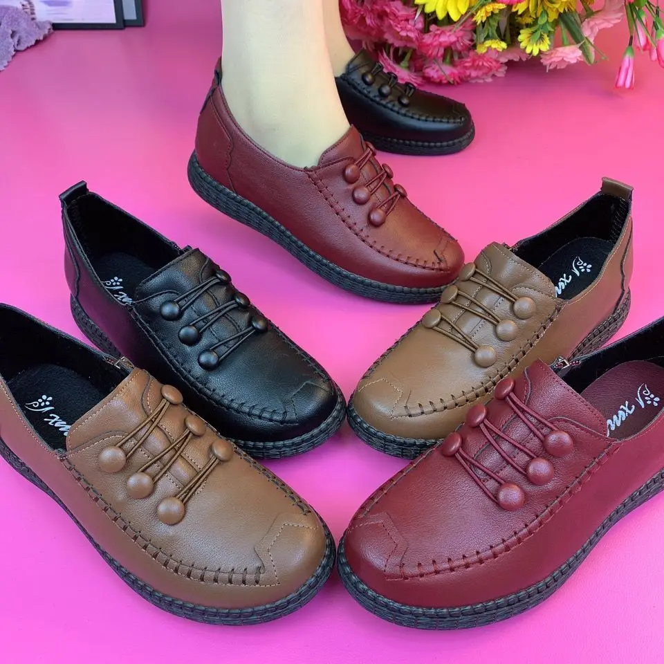 Zapatos planos de cuero para mujer, mocasines clásicos cómodos, informales, talla grande 42, Primavera, 2022