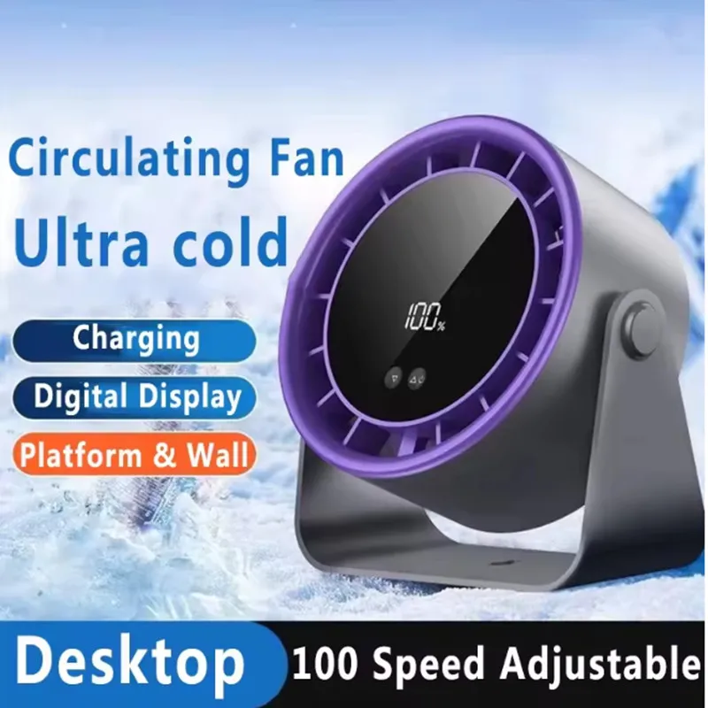 Portable Desktop Fan with Digital Display 2400mAh 100 Speed  Adjustable Circulating Fan Lose Noise Cold Fans for Home Office