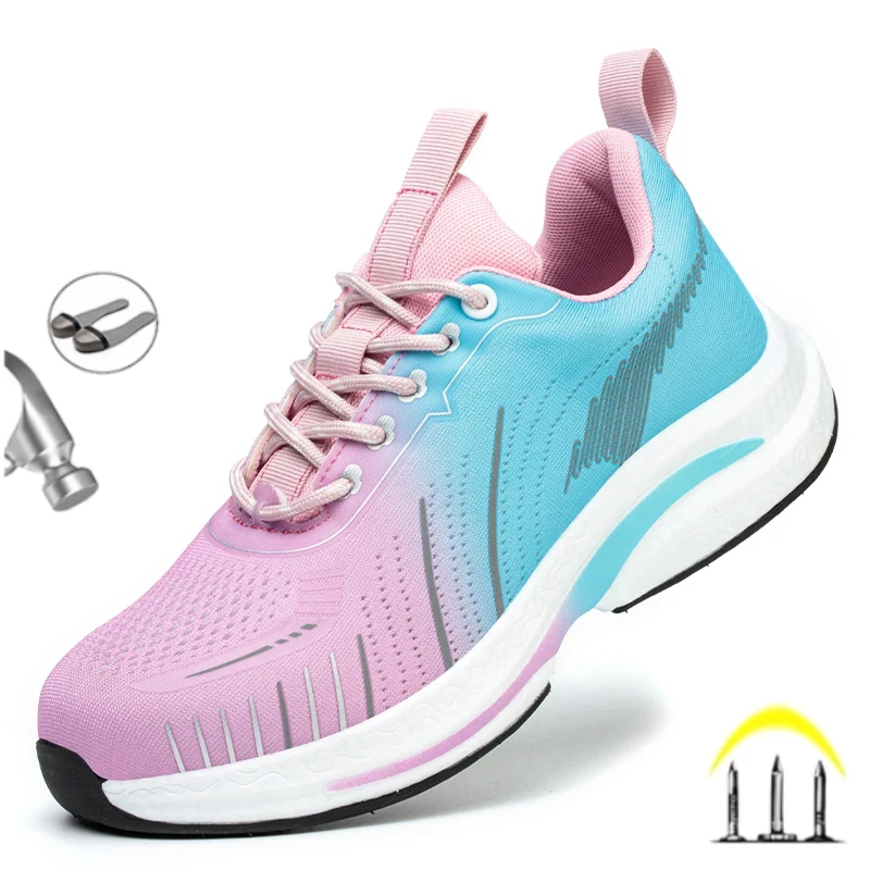 New 2024 Women Safety Work Shoes Sneakers Breathable Odor Proof Shock Absorption Steel Toe Anti Smashing Protective Shoes