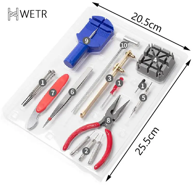 Kit com 147 peças para reparo de relógio, ferramentas para conserto, abridor, removedor de pino, relógios de pulso, fabricante de horloge