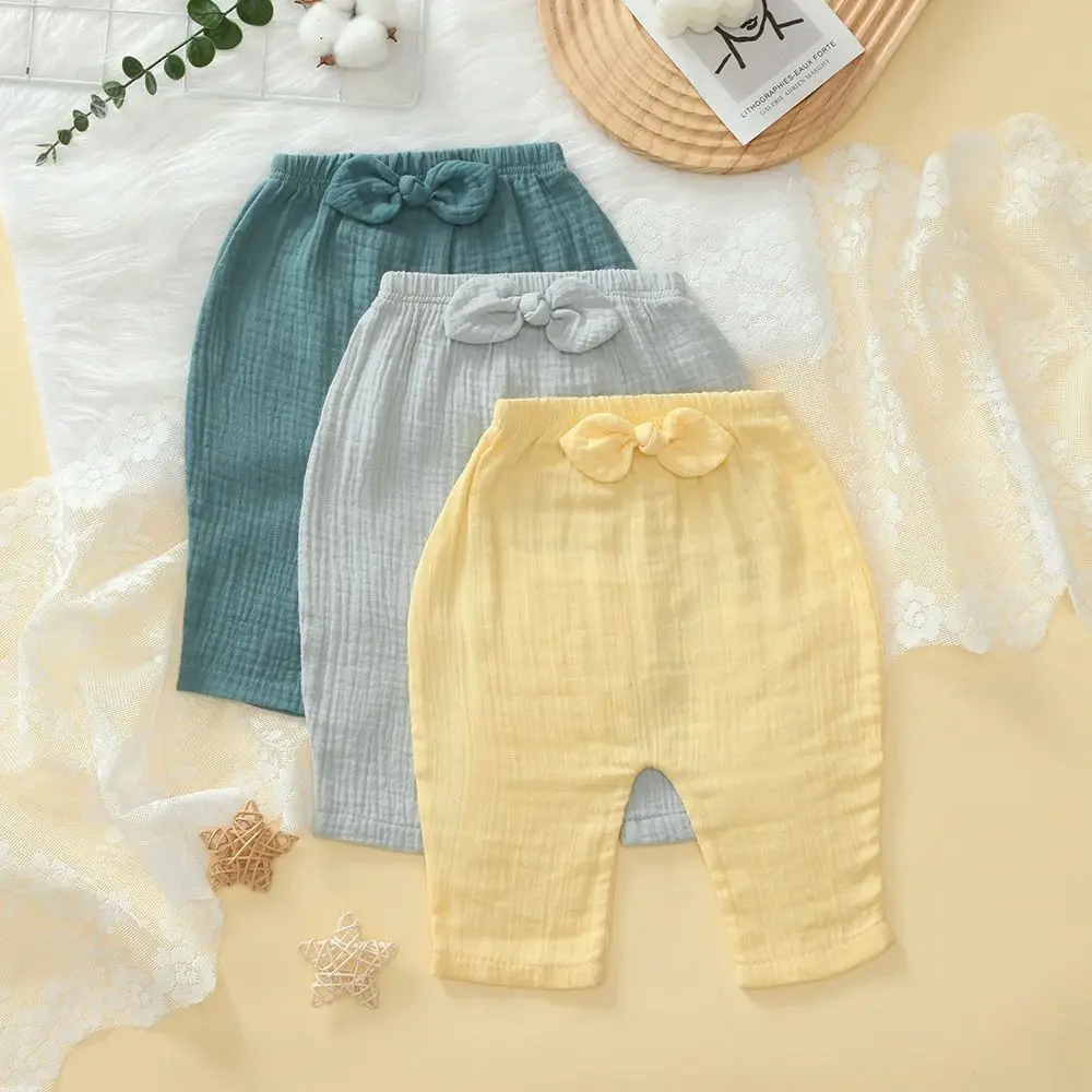 

3 пары летних базовых легких штанов для малышей, удобные хлопковые леггинсы для мальчиков и девочек, с милым бантом