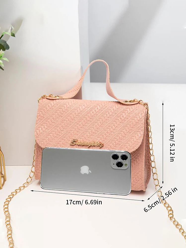 Embossing Chain Square Bag PU Leather Large Capacity Shoulder Crossbody Cell Phone Bag for Women