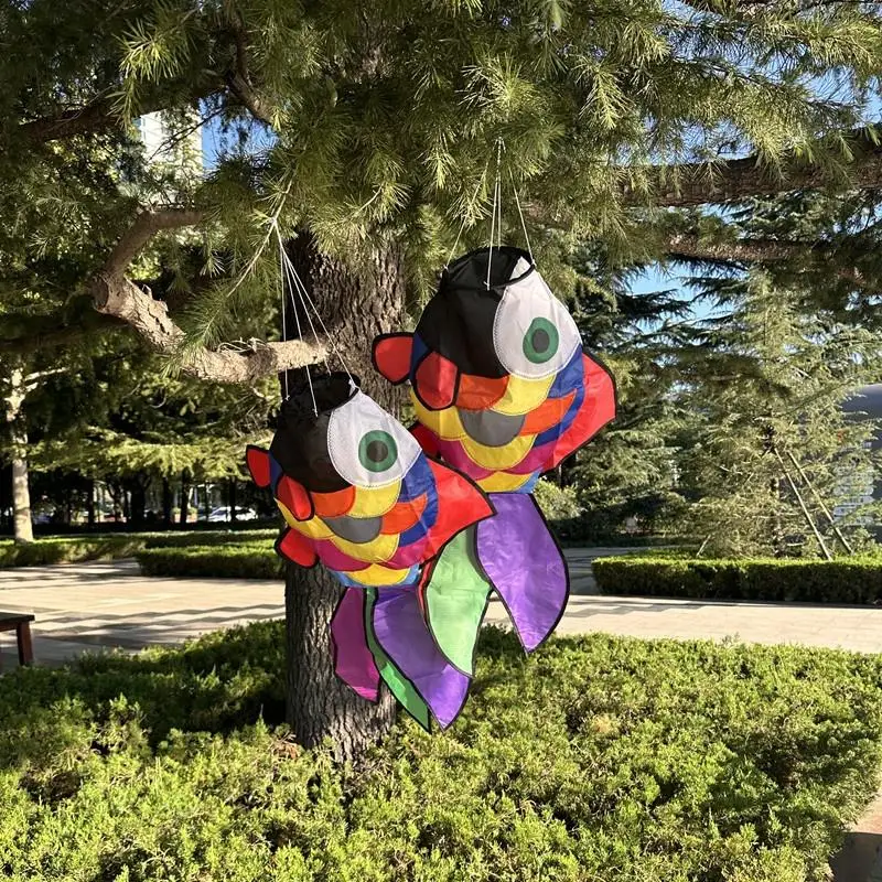 Manga de viento con cometa de pez arcoíris 3D, Spinner nacarado para exteriores para decoración de jardín, juguetes para niños y atrapasueños