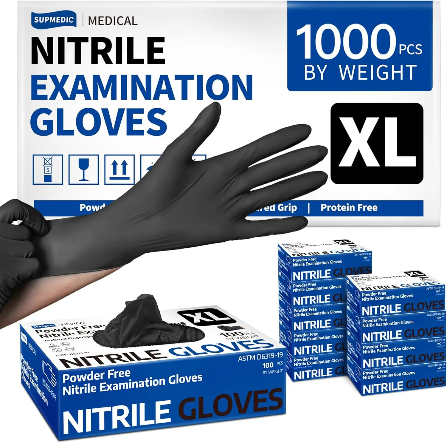 

1000Pcs Latex-Free Powder-Free Disposable Gloves, Food Safe for Cooking and Cleaning, Black Exam Gloves