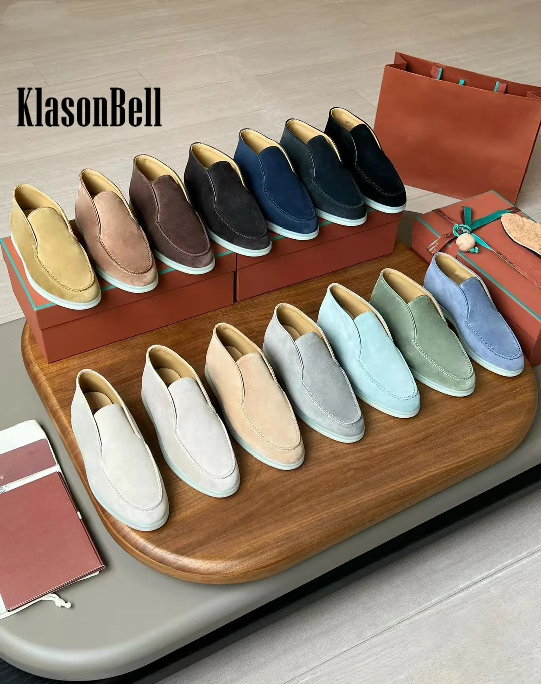 9.20 KlasonBell-Women Cow Suede Sneakers Sewing Round Toe Loafers Flat Sole Shoes Casual Genuine Leather Shoes