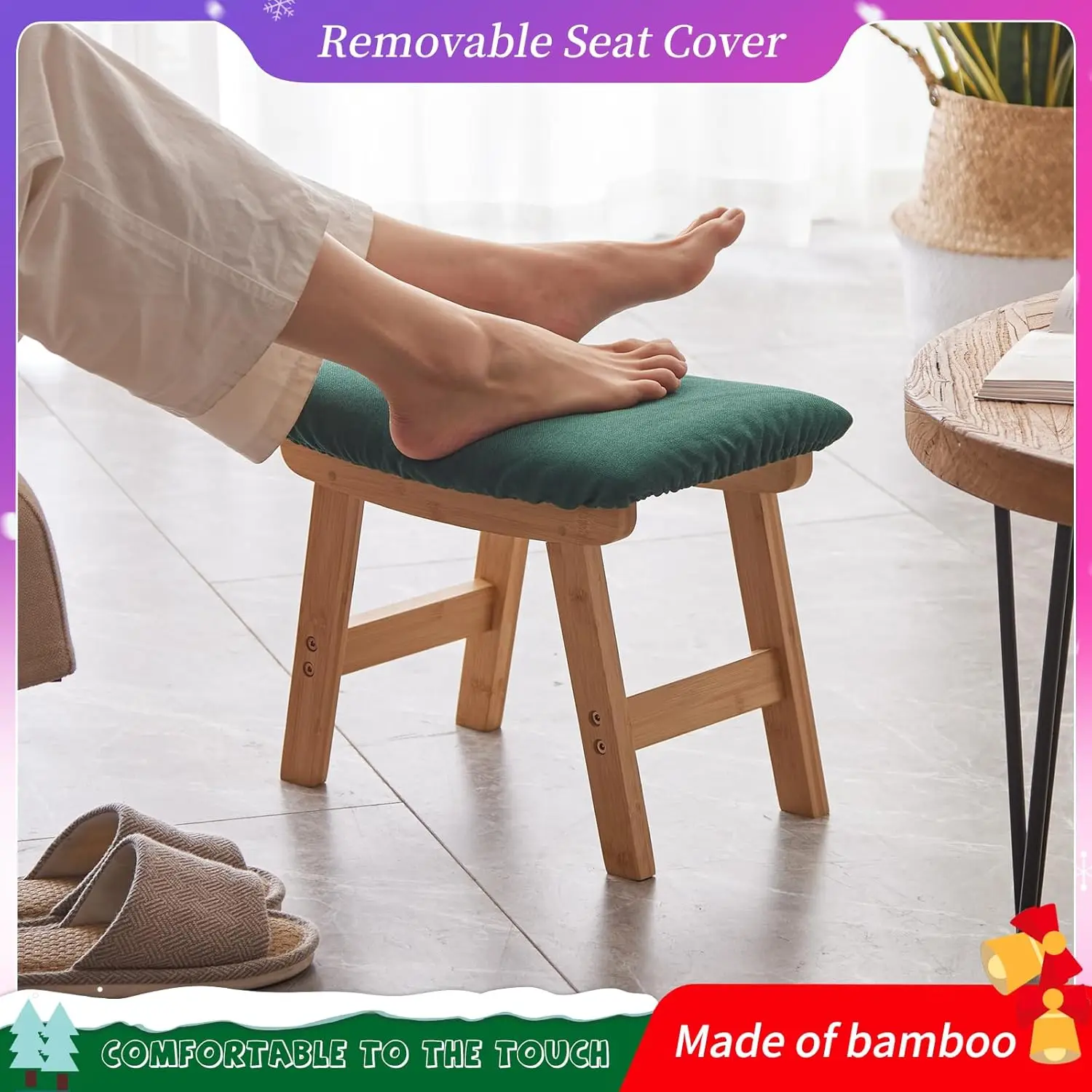 

Foot Stool,Ottoman And Footstool,Small Sofa Foot Rest,Bamboo Foot Stool Under Desk,Extra Seating For Living Room, Bedroom And