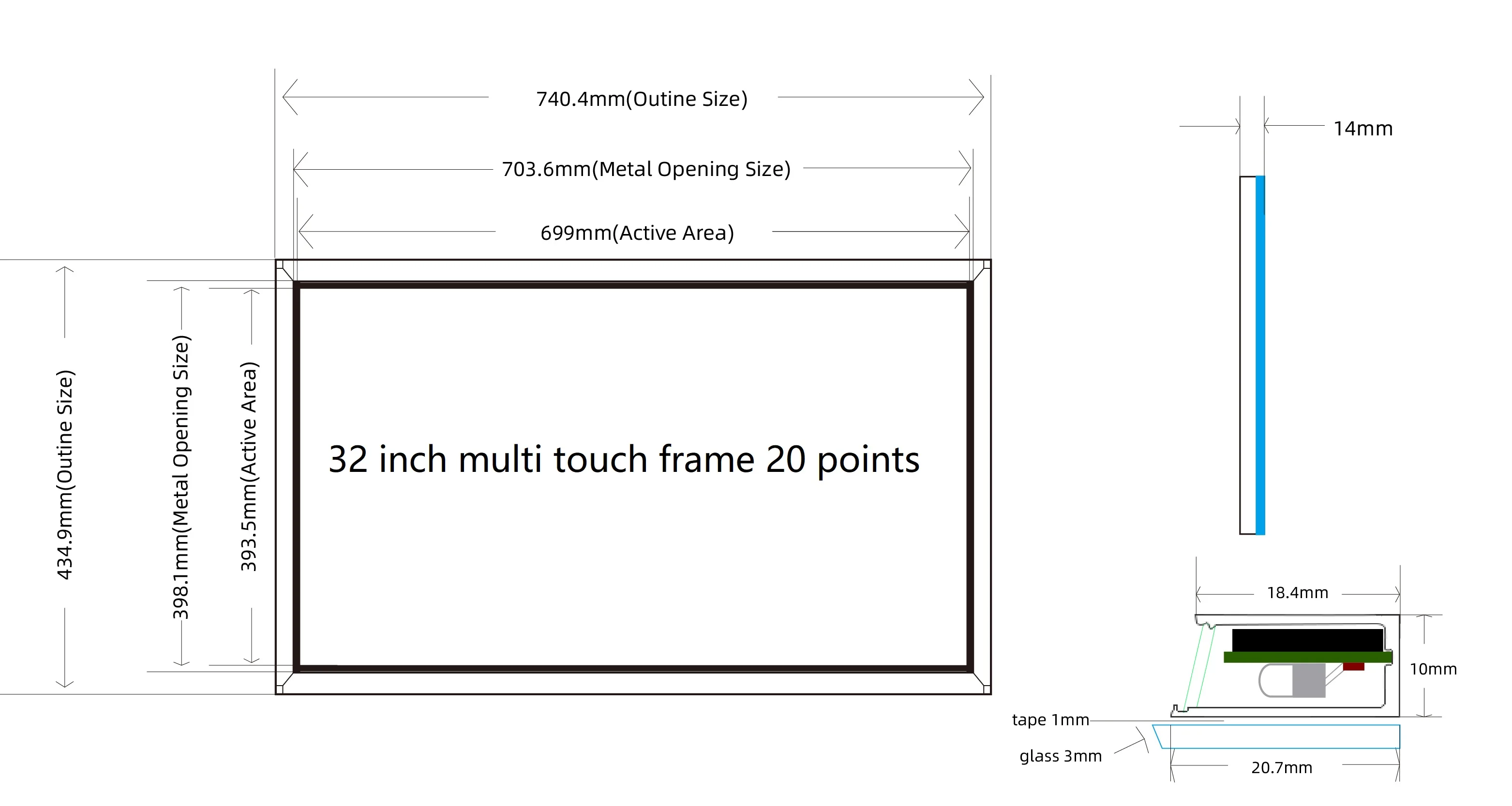 32 inch infrared touch frame 20 points multi-touch infrared touch frame factory direct sales