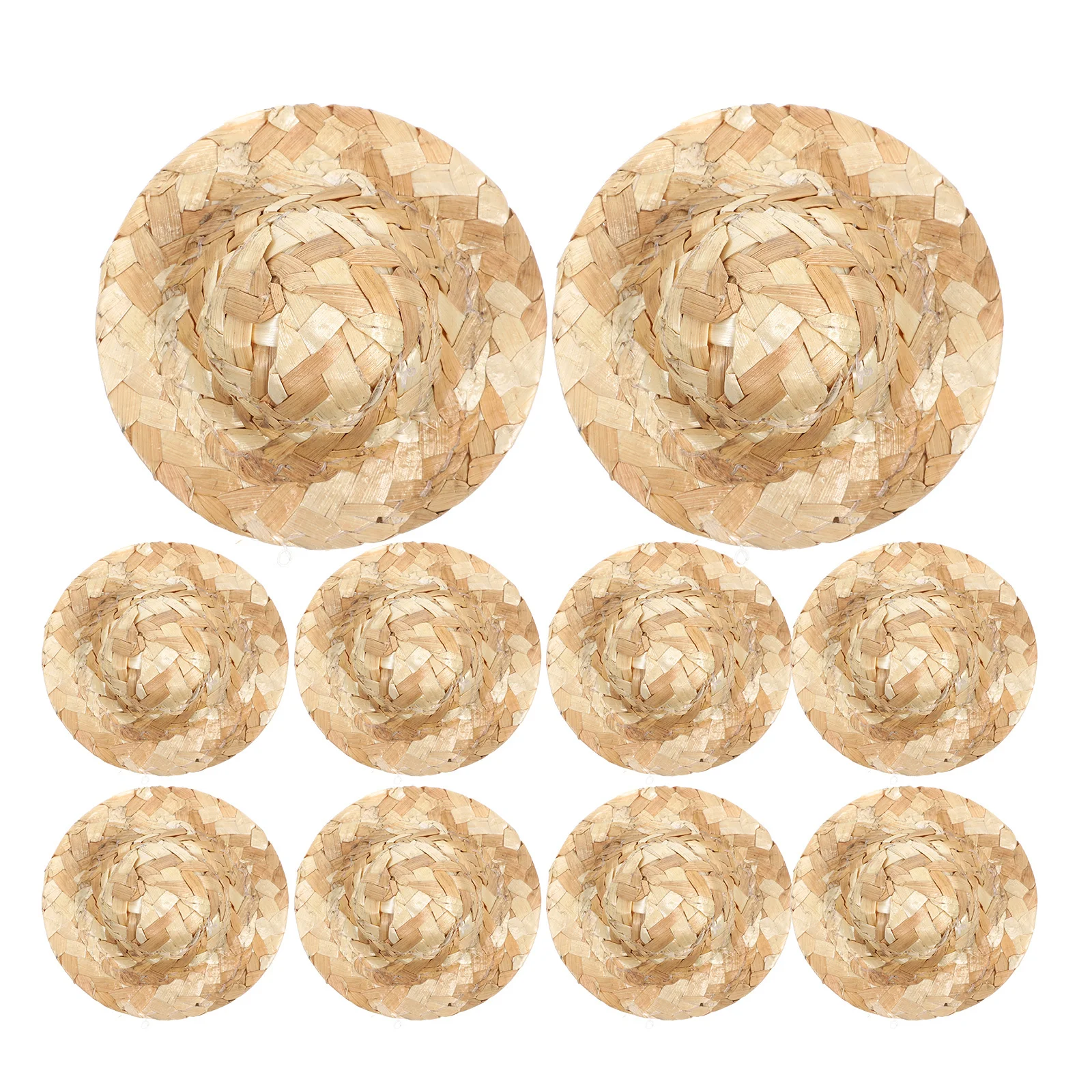 

Mini Straw Knitting Hats 12pcs Craft Decorations Micro Landscape Ornament Woven Hat Model for House Adornment Figurines