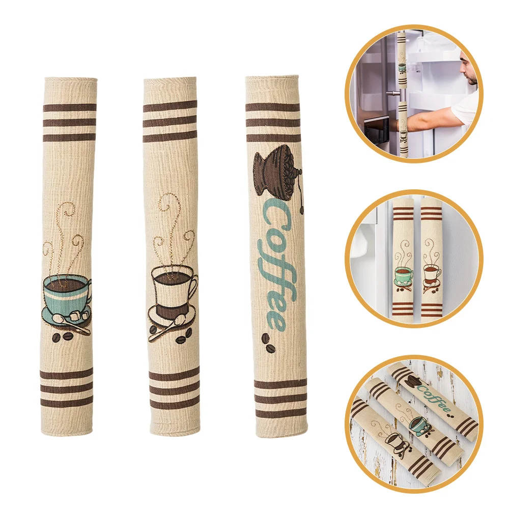 

3pcs Fridge Cover Refrigerator Door Coffee Themed Cover Non-Slip Stain Resistant Appliance Handle Covers Kitchen Decor Freezer