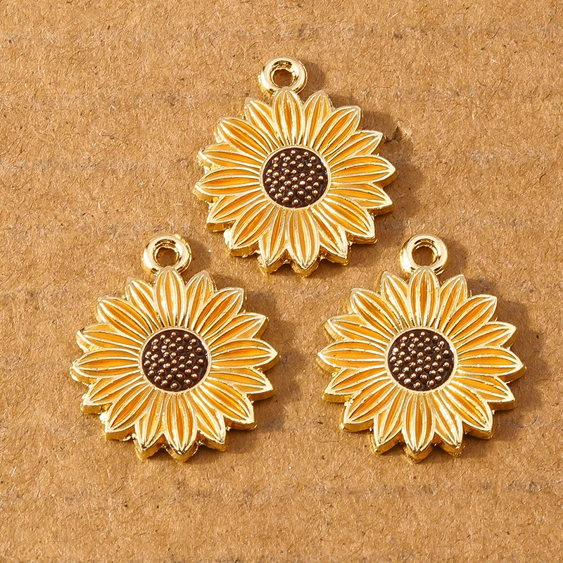 10pcs Cute Enamel Sunflower Charms Pendants for Necklace Bracelet Earrings DIY Jewelry Making Accessories Supplies