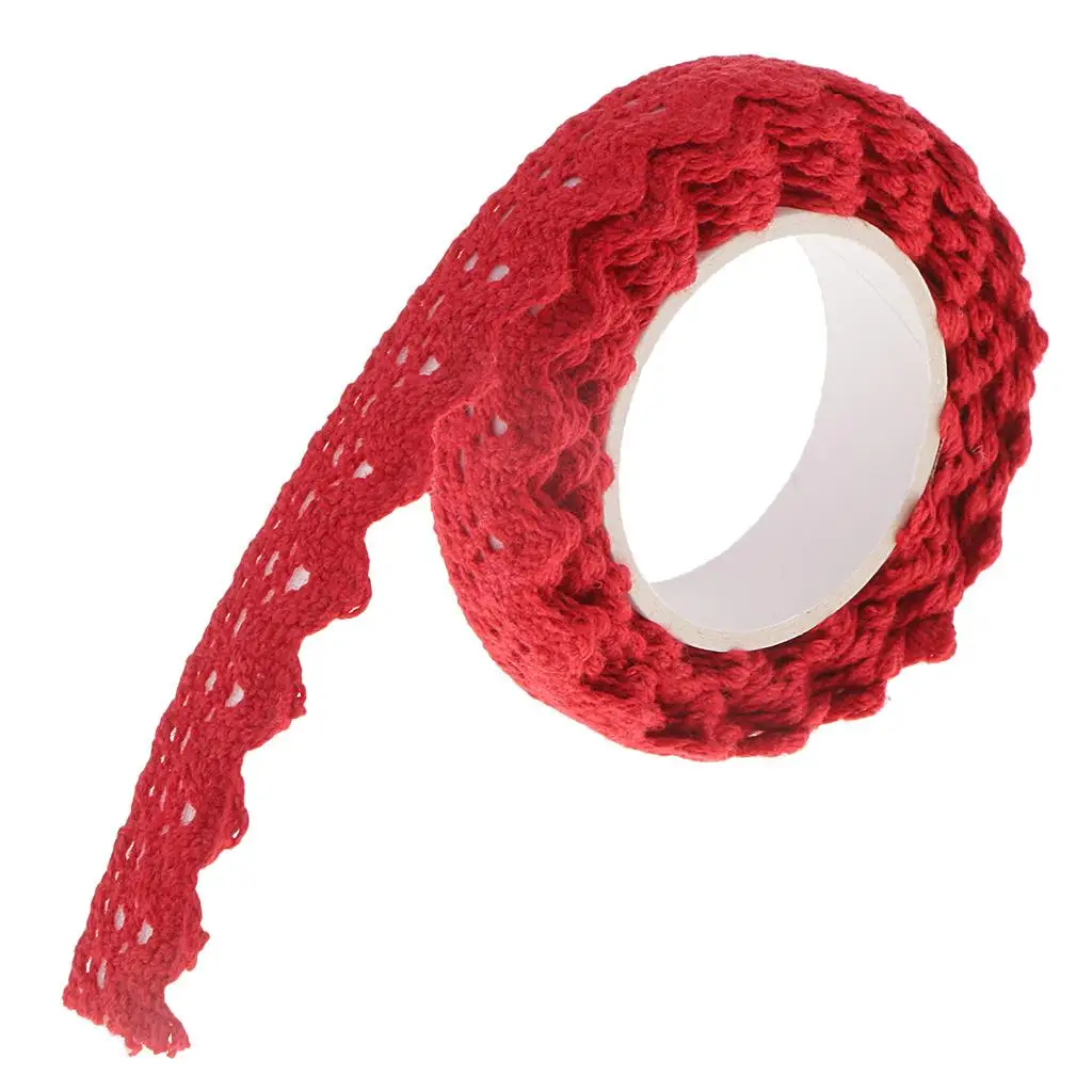 2X 2 Yards Self Adhesive Cotton Lace Decorative Sticky Ribbon Tape 15mm Red