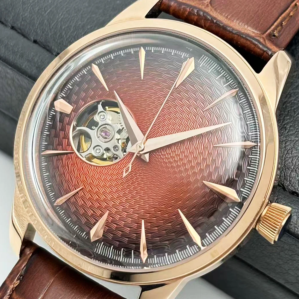 NH38 Men's Mechanical Watch, Diameter 40.5mm, Stainless Steel Case with Water Resistance, Leather Strap Wristwatch